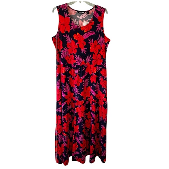 NWT Lands’ End Floral Hawaiian Dress Sleeveless Tiered Maxi Sz 18 - Picture 1 of 10